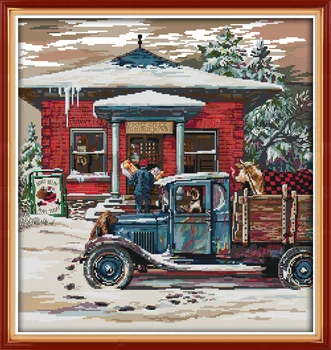 

Joy Sunday Christmas Post Office DMC Counted Chinese Cross Stitch Kits printed Cross-stitch set Embroidery Needlework