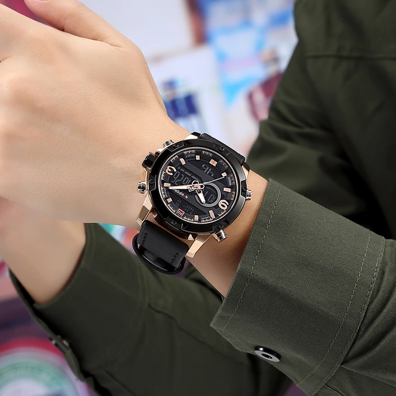  NAVIFORCE Luxury Brand Men Military Sport Watches Mens LED Analog Digital Watch Male Army Leather Q