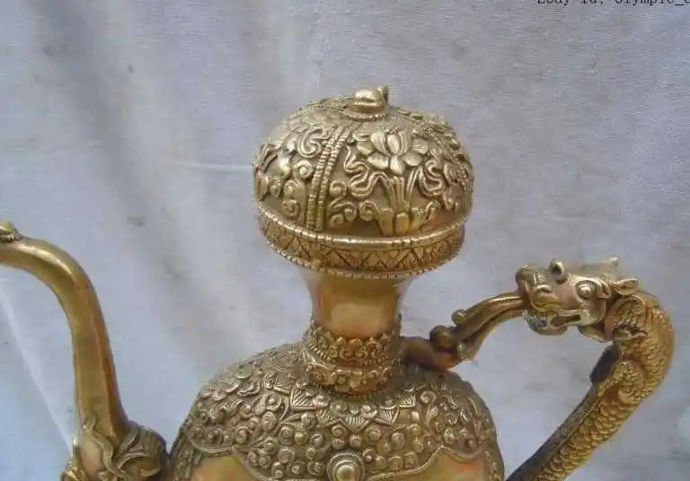 

Chinese brass carved beautiful flower pattern dragon decanter sculpture statue