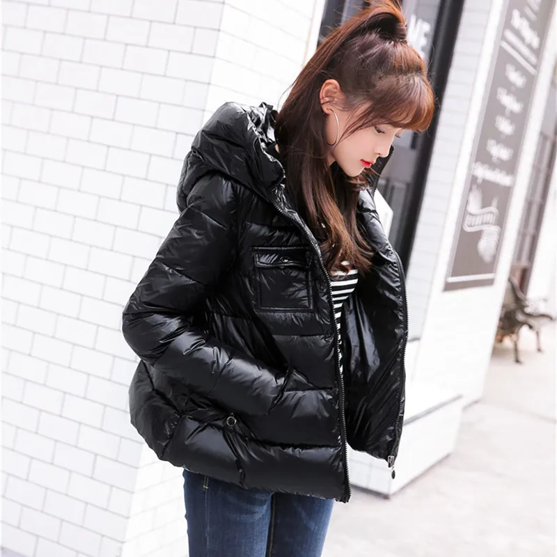 AYUNSUE Winter Coat Women Thick 90% White Duck Down Jacket Woman Hooded Korean Short Puffer Female Jacket JD-1701 KJ2668 - Цвет: Black