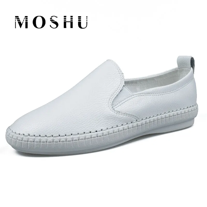 

Fashion Leather Flats Women Casual Shoes Summer Comfortable Round Toe Loafers Slip On White Zapatos Mujer Size 34-43