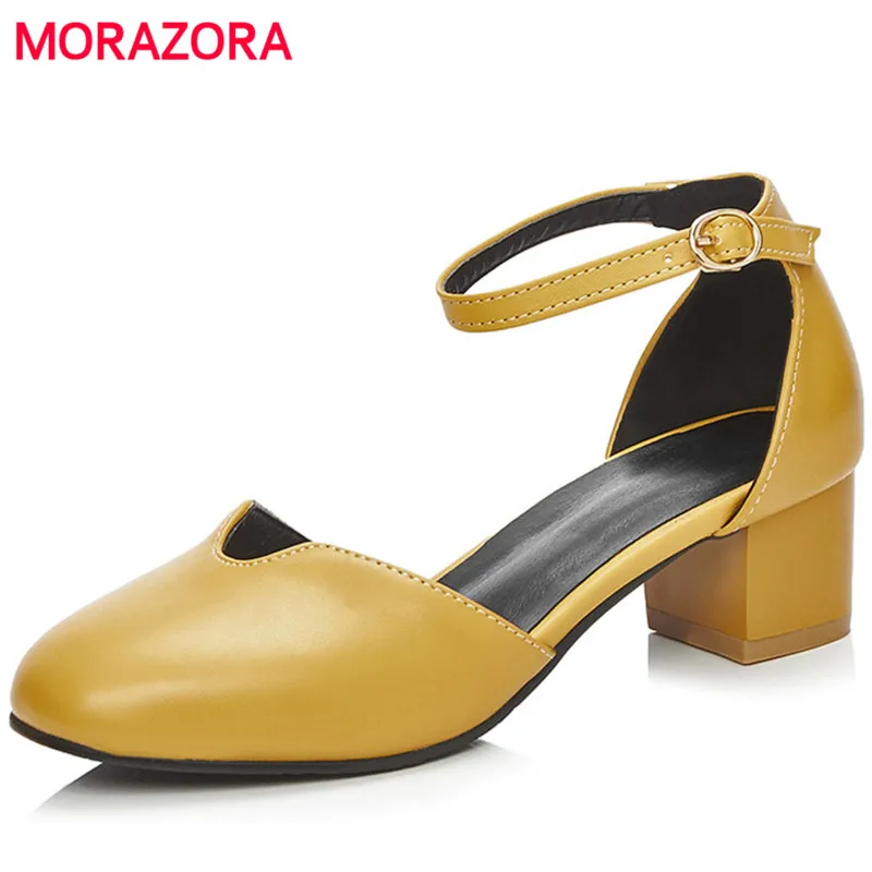 

MORAZORA 2020 Large size 34-42 summer shoes buckle solid women PU soft leather pumps med heels shoes 4.5cm fashion party shoes