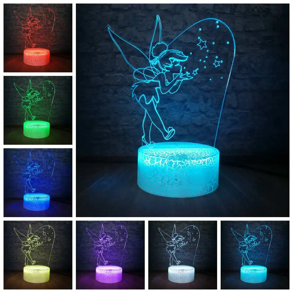 Прямая русалка стежка Микки Минни 3D светодиодный Светильник настольный ночник RGB Blub домашний Декор Рождественский подарок для ребенка Детская игрушка трещина