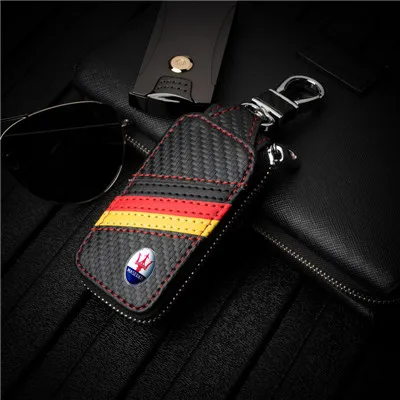 KUNBABY, новая мода, карбоновая сумка для автомобильных ключей, брелок, чехол, держатель, кожаный бумажник для ключей, для всех автомобилей, стиль, немецкий флаг - Название цвета: Maserati 2