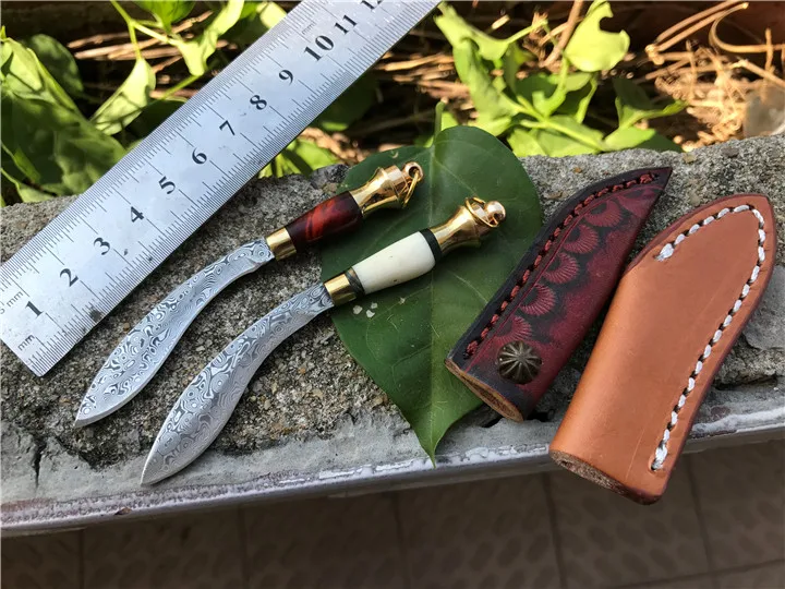 

PSRK Damascus steel mini straight knife small key tools multi-purpose cutter manual knife Very beautiful Scimitar Portable