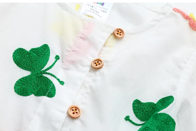 2018 Spring Autumn 3-12 Age Cute Kids Embroidery White Elegant Botton Double Use Short Sleeve Girl Long Sleeve Dress With Belt (7)