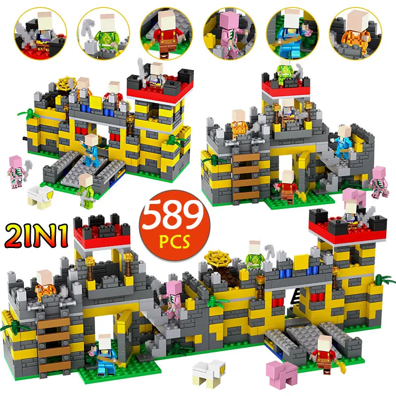 

Sturdy Castle 2 in 1 My World 589PCS Building Blocks Compatible LegoING Minecrafter Castle Steve Brick Character Children Toys