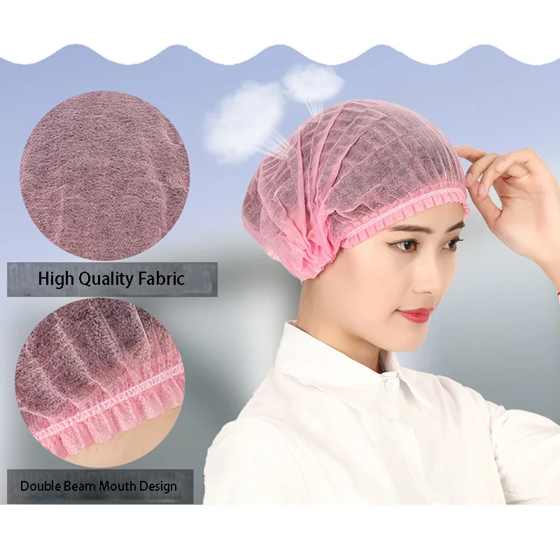 20Pcs Disposable Salon Hair Hat Anti Dust Net Bouffant Cap Non-Woven Head Cover Hat Elastic Cleaning Hair Protect Hat Cap