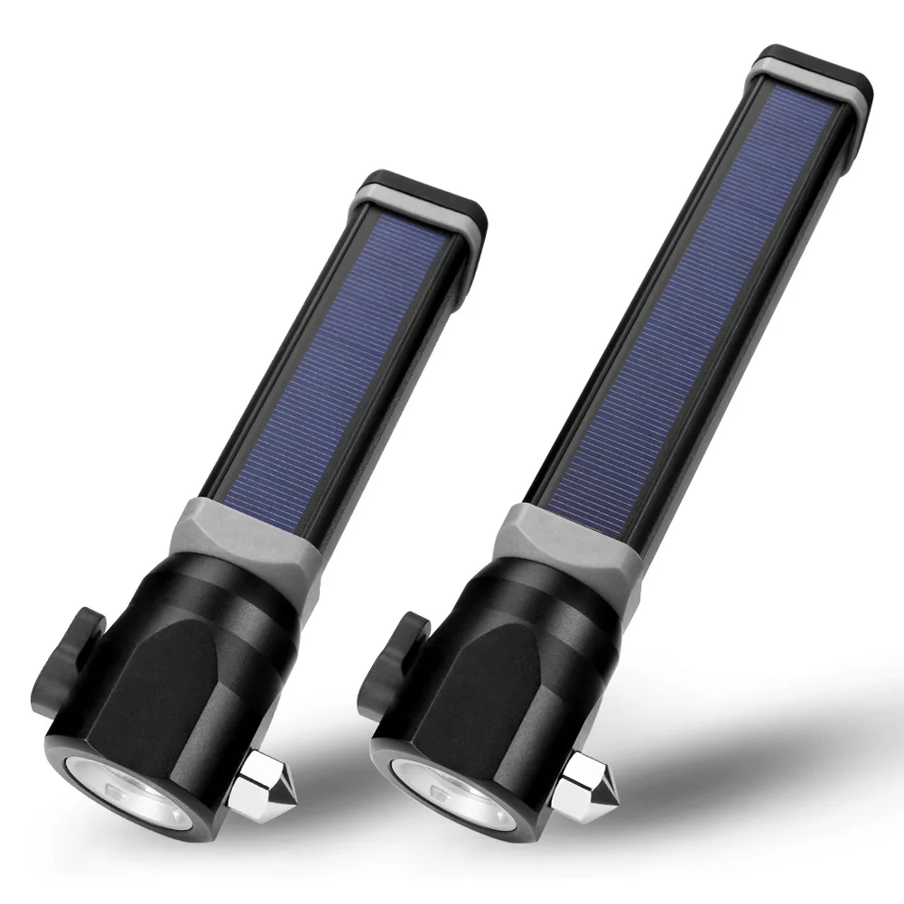 

1 Pcs LED Flashlight Torch Solar USB Charging Emergency Hammer for Camping Fishing Car Repairing JA55