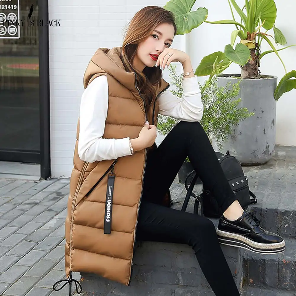 Beste PinkyIsblack Herfst Winter Vest Vrouwen Vest 2019 Vrouwelijke Mouwloos Vest Jacket Hooded Warm Lange Vest Jas Colete Feminino