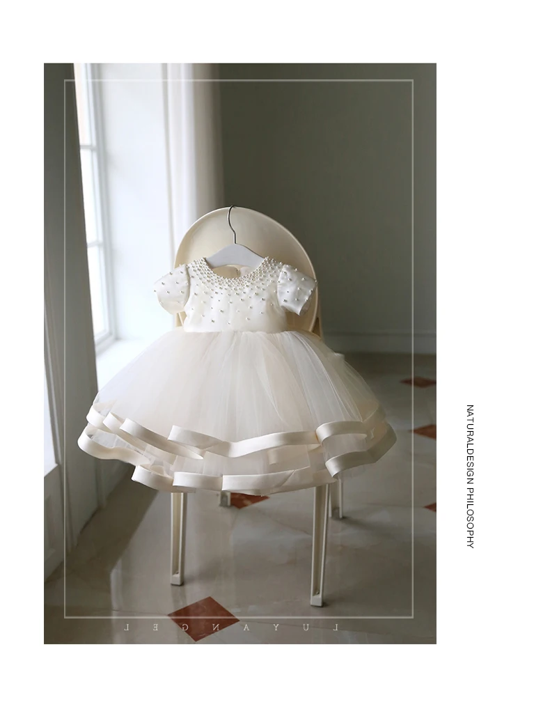 Детское платье бисерный Тюль крестильное платье для малышей Одежда для новорожденных девочек 1 года; платье для дня рождения для детей ясельного возраста для крестин, вечерние платья