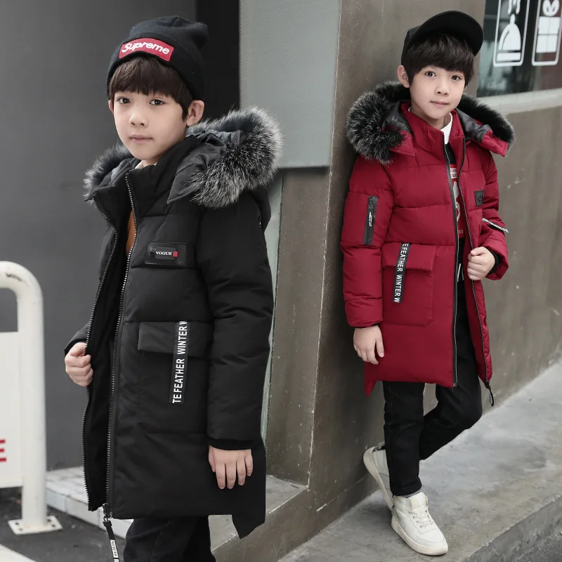 

Boys Down Jackets 2018 Cotton Padded Fur Collar Long Coat Winter Warm Thicken Snowsuit Big Boys Parkas 4 5 6 7 8 9 10 11 12 13 Y