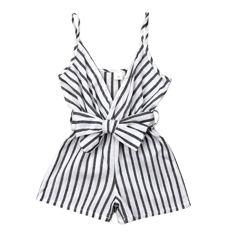 

2019 Brand Summer Infant Newborn Kid Baby Girl Striped Strap Romper Jumpsuit Sunsuit Bow Outfit Clothes Baby Clothing