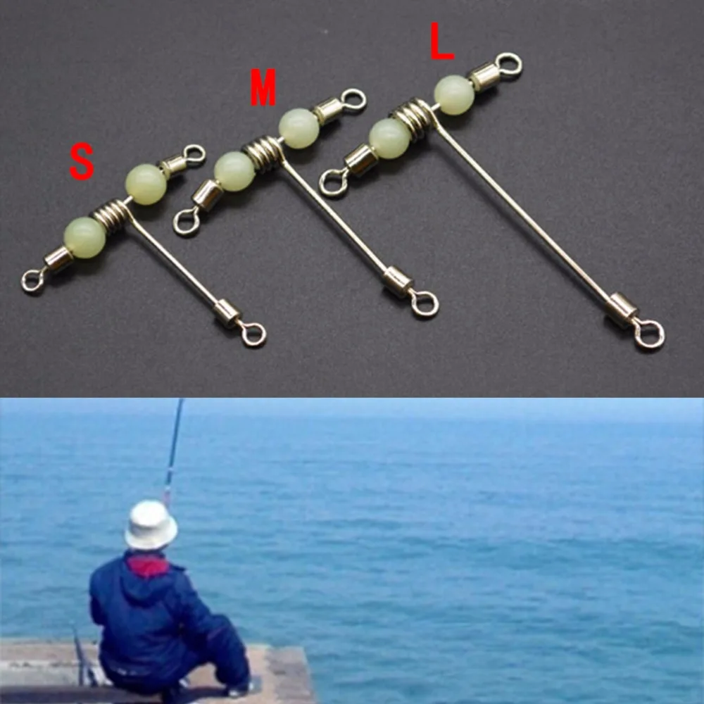 

Fishing Connector 3 Way Luminous T-shape Cross-line Rolling Swivel With Pearl Beads Fishing Swivels Fishhooks 3 Size