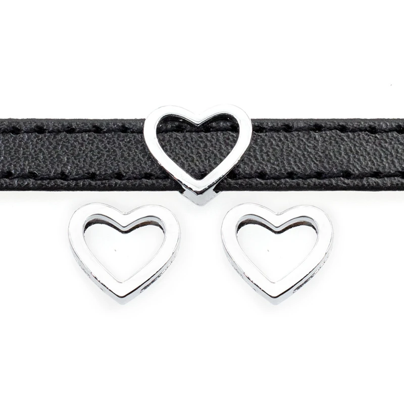 

10PCS 8mm Silver Hollow Heart Slide Charms Slide Beads DIY 8mm Hole Bracelets Wristbands,Belt Straps Pet Name Collar