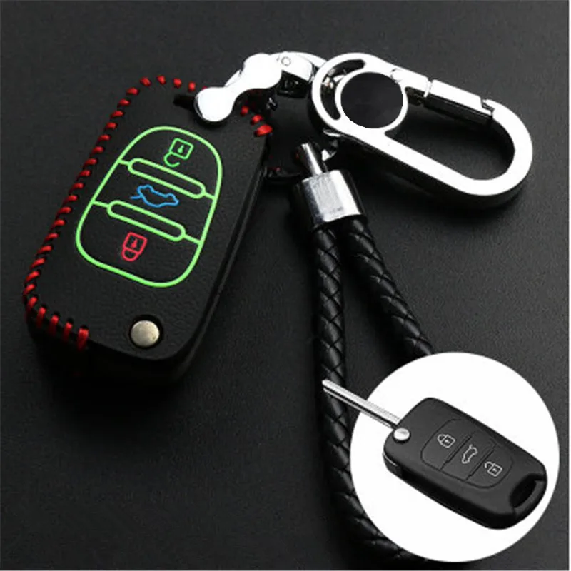 Car Leather Bag Remote Control Car Keychain Key Cover Case For Kia K2
