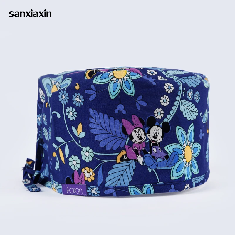 

2019 new Hospital Surgical Cap women doctors Operating room Hats Dentistry Beauty work hat Pet doctor Printing hats 100% cotton