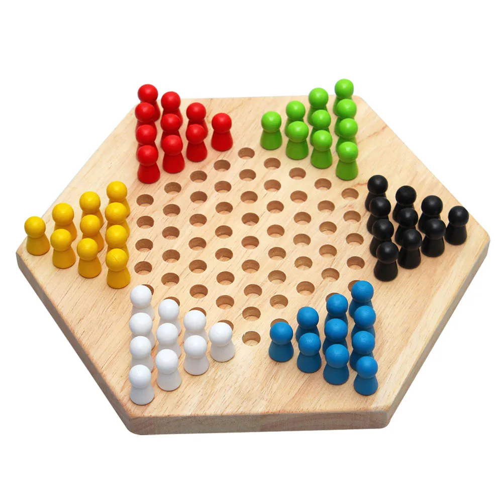 Education Math Toys Traditional Hexagon Wooden Chinese Checkers Family