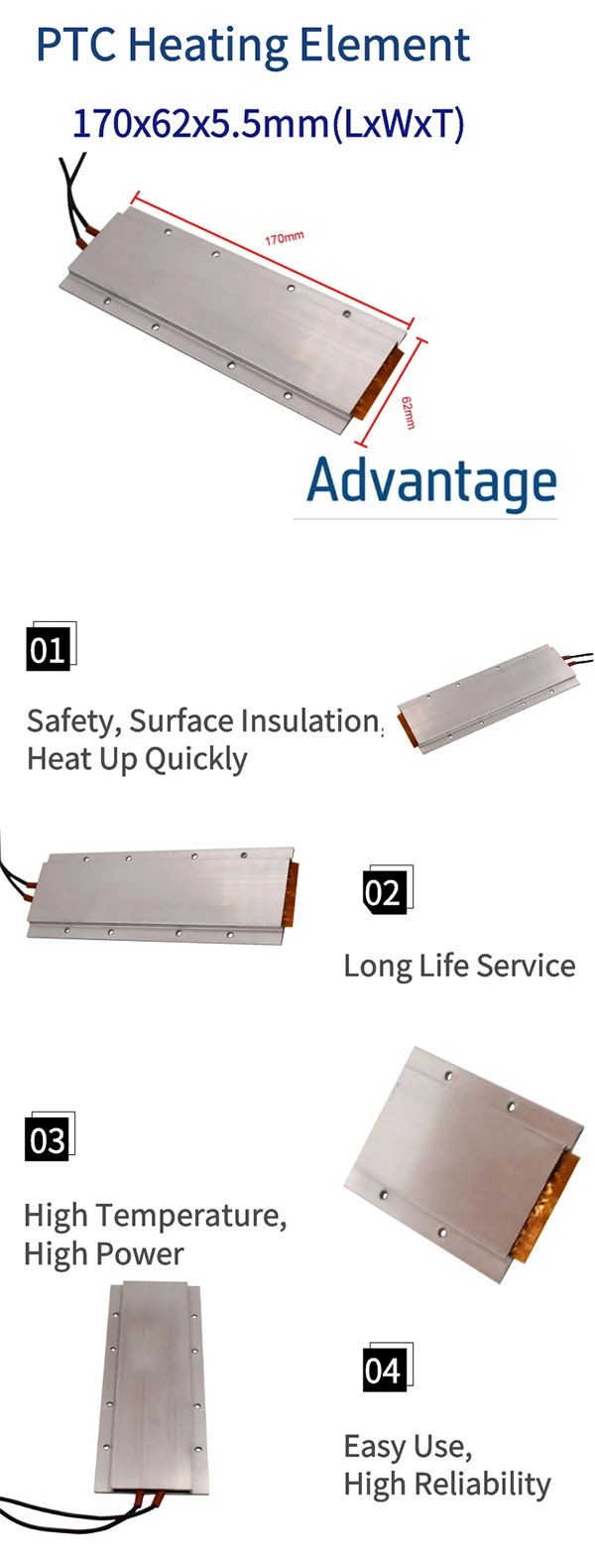 Elemento de Aquecimento Aquecedor para Crimper 170x62x5.5mm Ptc ac - Dc220v 170x62x5.5mm ptc elemento de aquecimento ac dc220v ptc aquecedor para crimper