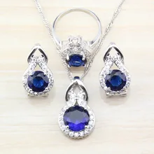 Свадебные Женские Ювелирные наборы из серебра 925 пробы с голубым камнем CZ серьги-кольца/ожерелье и Подвеска/кольцо свадебные аксессуары