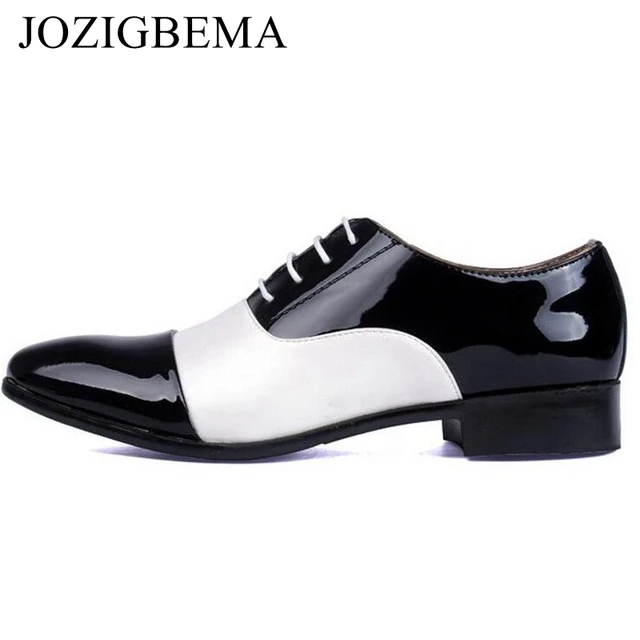 JOZIGBEMA de los hombres de la moda Zapatos de oficina de la PU patente de cuero de los hombres zapatos de vestir de mezcla de blanco negro hombre de JOZIGBEMA de los hombres de la moda Zapatos de oficina de la PU patente de cuero de los hombres zapatos de vestir de mezcla de blanco negro hombre de