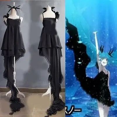 Anime VOCALOID 2 MIKU Black Cosplay Kostuum Kant Strapless Tailing Jurk Lolita Party Uniform Anime VOCALOID 2 MIKU Black Cosplay Kostuum Kant Strapless Tailing Jurk Lolita Party Uniform