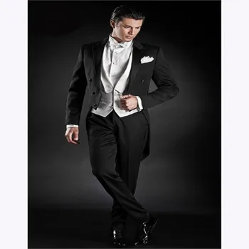 

Classic Black Tail Coat Groom Tuxedos Groomsman Suit Custom Made Men Suit Handsome Tailcoat mens suits 2018 (jacket+pants+vest)