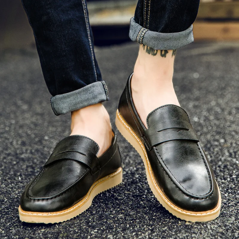 

2018 new black casual shoes men's set of feet retro music shoes men's tide.