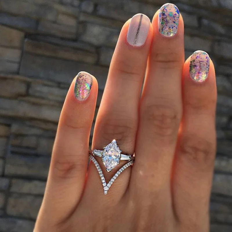 Laamei 2 шт. серебристый Медь кристалл кольца Свадебные 2018 Bijoux кольцо Jewelry Для женщин