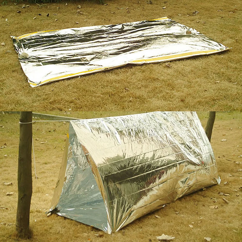 MagiDeal Portable Folding Emergency Camping Shelter Tent Outdoor Survival Camping - 2 Person Mylar Thermal Shelter