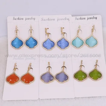 

4 Pairs Mix colors faceted Flower Crystal stones drop earrings Gold color metal dangle earring Trendy jewelry for women 2449