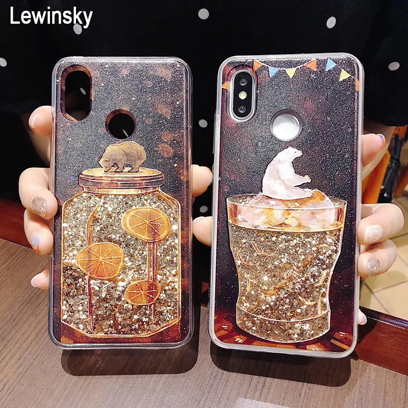 

Glitter Stars Lemon Dynamic Bottle Cute 3D Bear Liquid Quicksand Case For Xiaomi Mi A1 5X 6X Mix 2S Redmi 5 Plus Note 5 Pro Capa