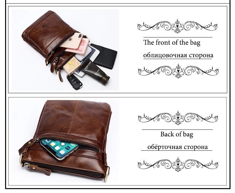 Bolsa masculina de couro legítimo, bolsa tira-colo