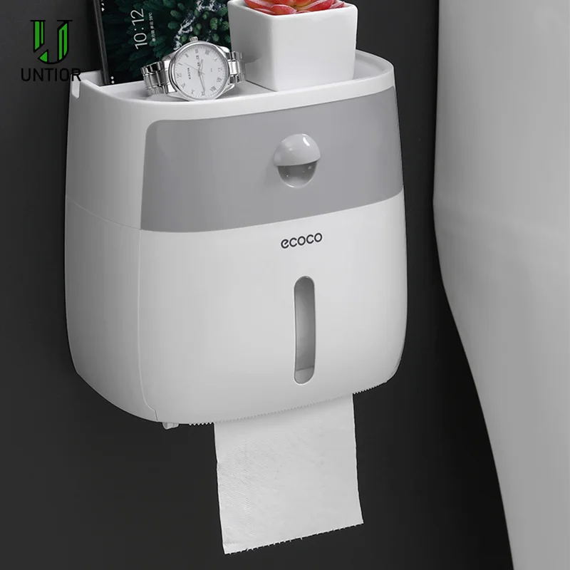 

UNTIOR Plastic Toilet Paper Holders Creative Bath Waterproof Tissue Box Wall Mounted Storage Box Double Layer Toilet Tissue Case
