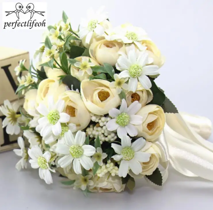 Perfectlifeoh Свадебные цветы Свадебные букеты ручной работы искусственный букет de mariage белый цвет слоновой кости Цветочные букеты - Цвет: 04