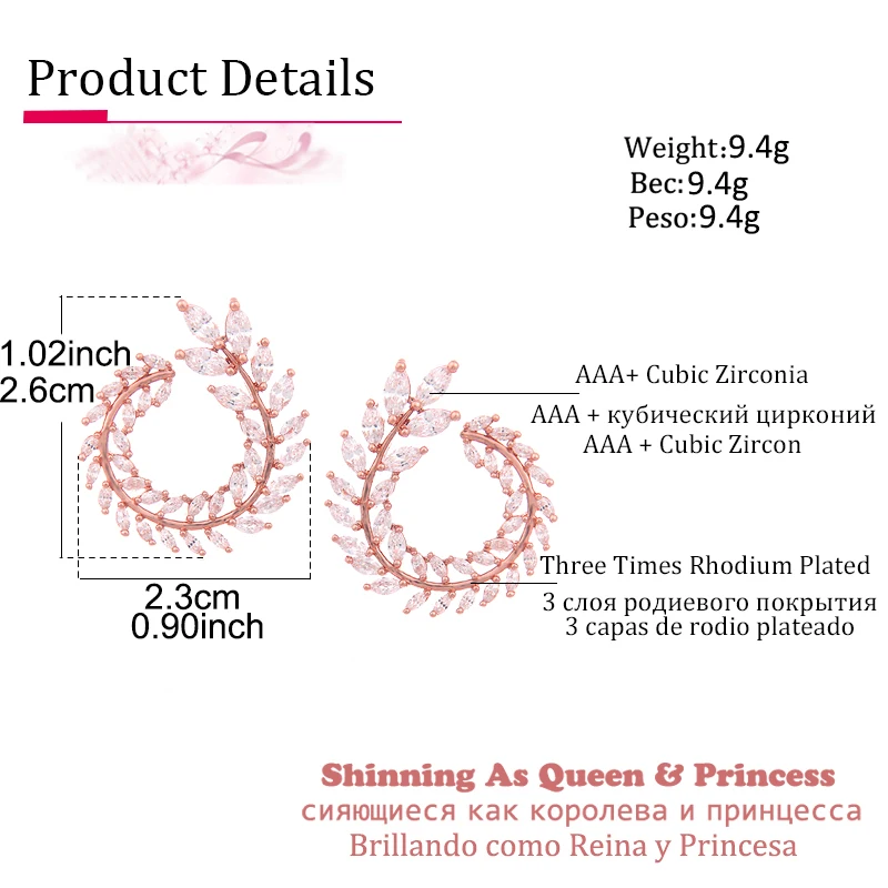 Роскошное Брендовое Новое модное, в форме оливы, AAA+ кубический циркон, серьги-гвоздики, филиал, Кристальные серьги для женщин, вечерние, Букле д 'Орель 119