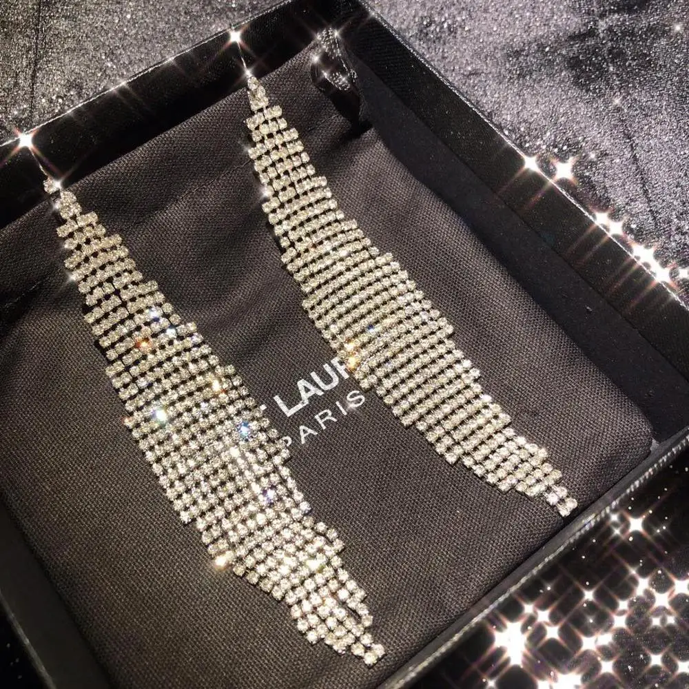 

2019 summer luxury brand new design luxury earrings women rhinestone tassel long earrings party dress matching accessories