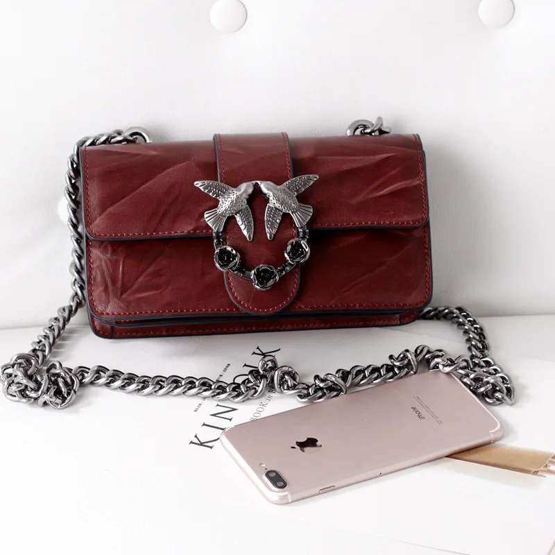 

NEW Vintage genuine leather women handbag 2018 Fashion wrinkle design chain Flap bag gLadies shoulder bag crossbody bag Tow Size