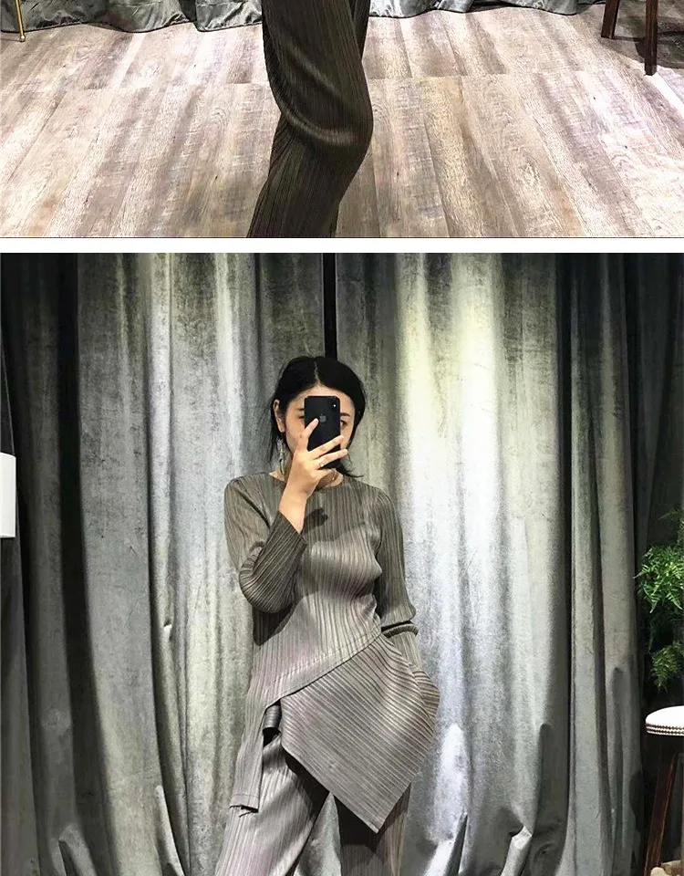 Changpleat Весенние новые женские комплекты Miyak плиссированные Модные Дизайнерские однотонные тонкие эластичные футболки и штаны костюмы из двух частей S9
