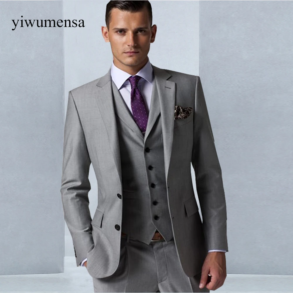 Vestido De Boda Gris A Medida Para Hombre 2018 Traje Formal Para Novio Traje De 3 Piezas Chaqueta Chaleco Pantalones Vestidos De Traje De Hombre De Boda Men Wedding Dress Men Suit