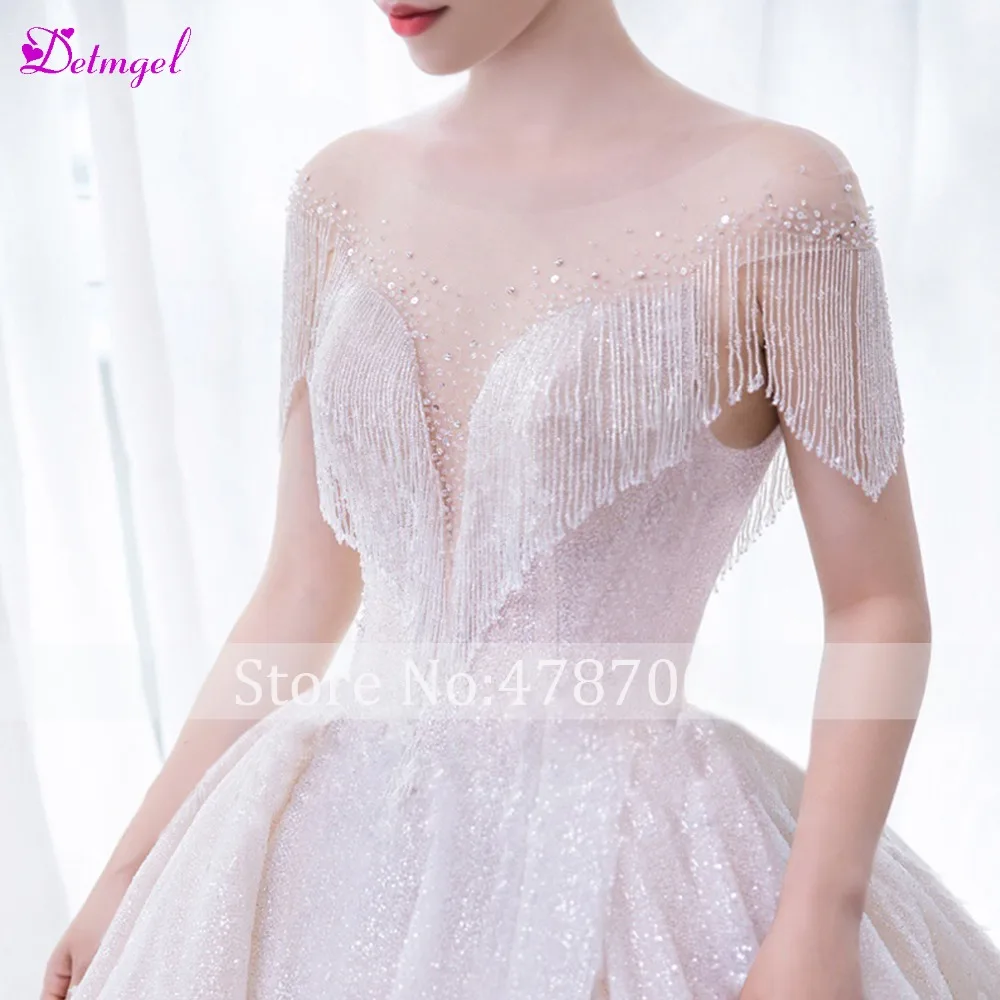 Detmgel Vestido de Noiva сексуальное глубокое круглое декольте на шнуровке А-силуэта свадебное платье 2019 роскошное чашечки, рукава с бусинами платье