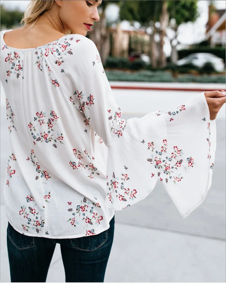 

new Europe style hot sales sweet flare sleeve blouse spring autumn woman female blouse
