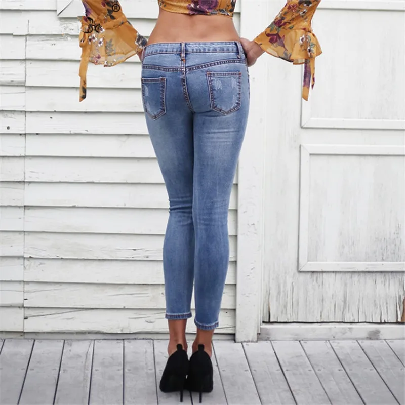 High Quality Womens White Spots Ripped Hole Skinny Jeans Female Vintage Denim Pencil Jeans Slim Leggings Long Pants Jeans