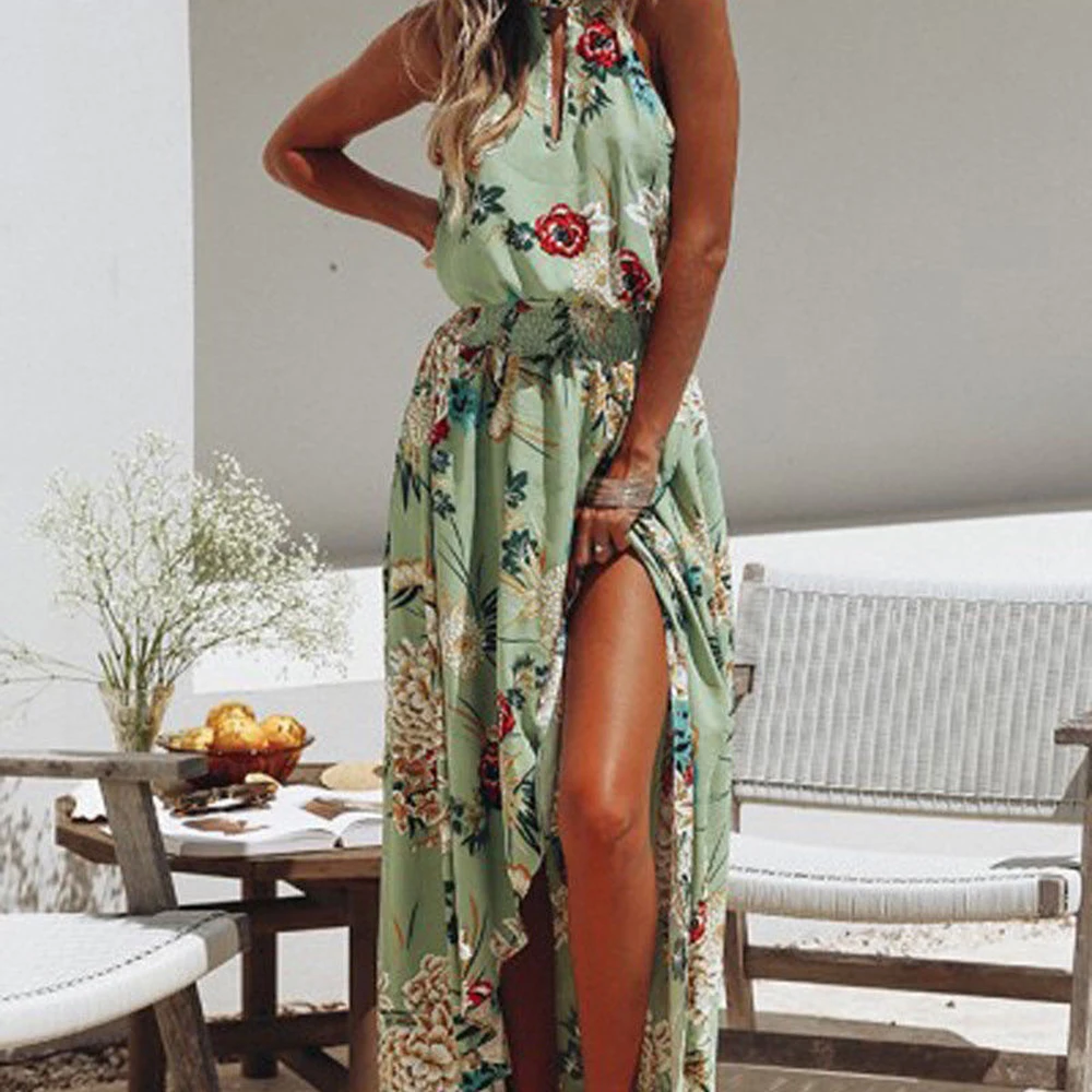 Boho женское цветочное длинное платье Летний Пляжный сарафан женские элегантные