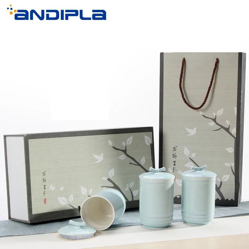  Brief Ceramic Kung Fu Tea Set Tea Cans Gift Box Tea Cans Coffee Candy Nut Storage Jar Kitchen Spice - 32884670977
