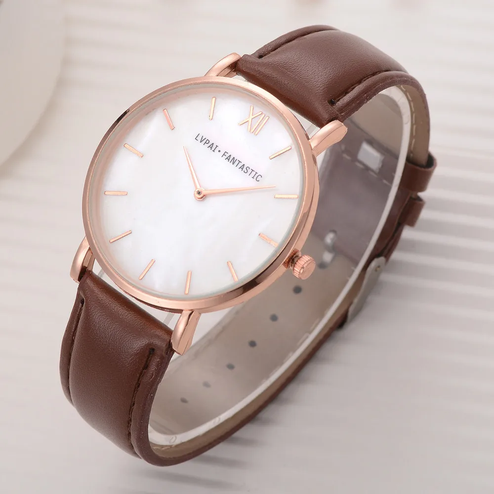 

Business Watches Women Rose Gold Border Scale Dial Ladies Solid Color Leather Strap Quartz Wristwatch Simple Clock Kol Saati@50