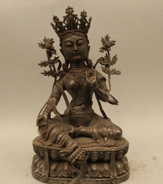 wholesale factory 14" Tibet Buddhism Pure Bronze Seat Green Tara