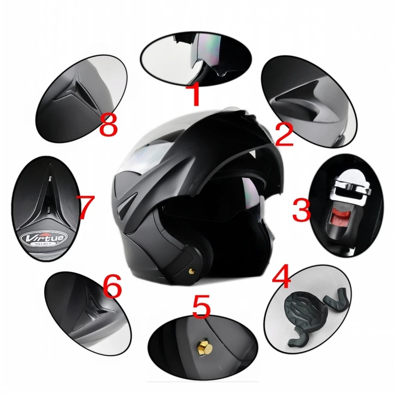 DOT Motorcycle Helmet Inner Removeable Flip Up Dual Visor Full Face Motorcycle Helmet Open Face Motorcross Road Bike MOTO Helmet (2)