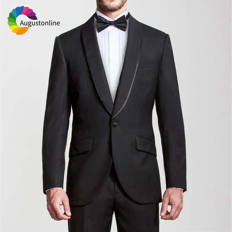 

Black Men Suits Wedding Satin Shawl Lapel Custom Made Slim Fit Groom Tuxedo Best Man Blazer Jacket Pants 2Piece Costume Homme
