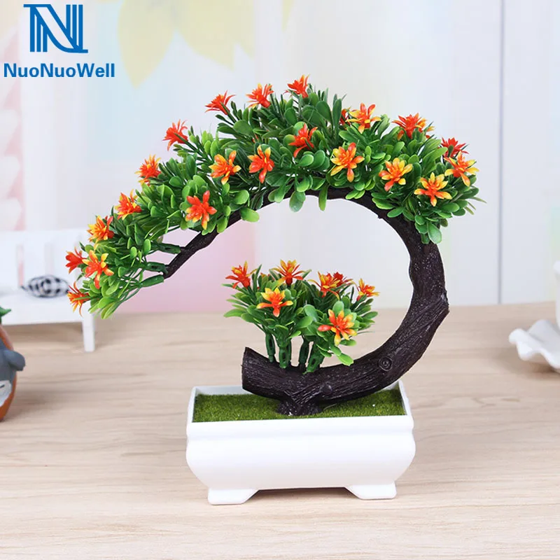 

NuoNuoWell Bonsai Mini Tree Flower in White Pot Artificial Plant Decoration for Office/Home 5 Colors For Choose Lifelike